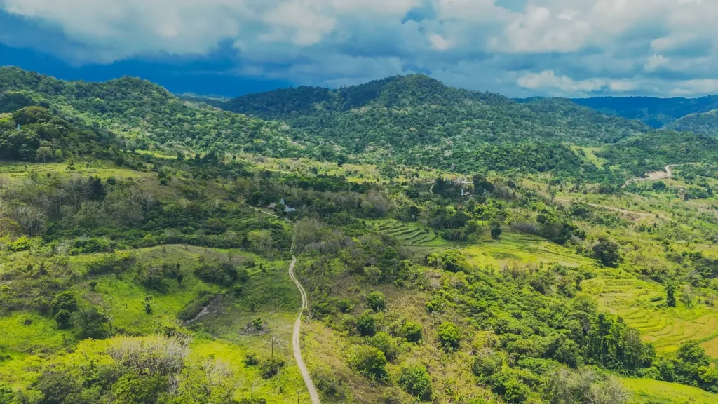 Panorama of green valleys and rolling hills at Parirara, Wanokaka, West Sumba